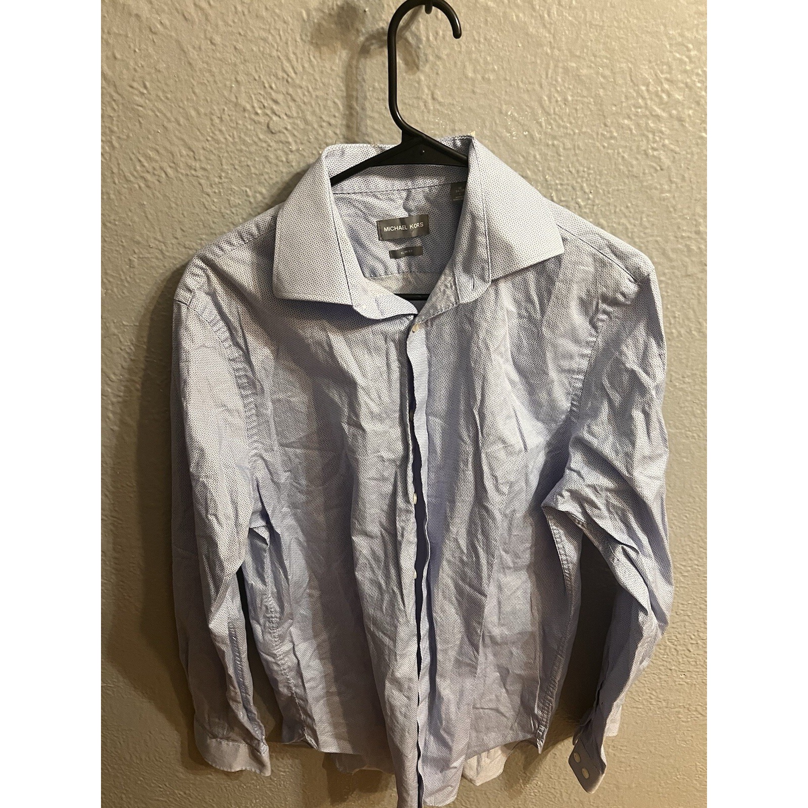 Mens Michael Kors Slim Fit Button Down Geometric Print Blue White Size Large